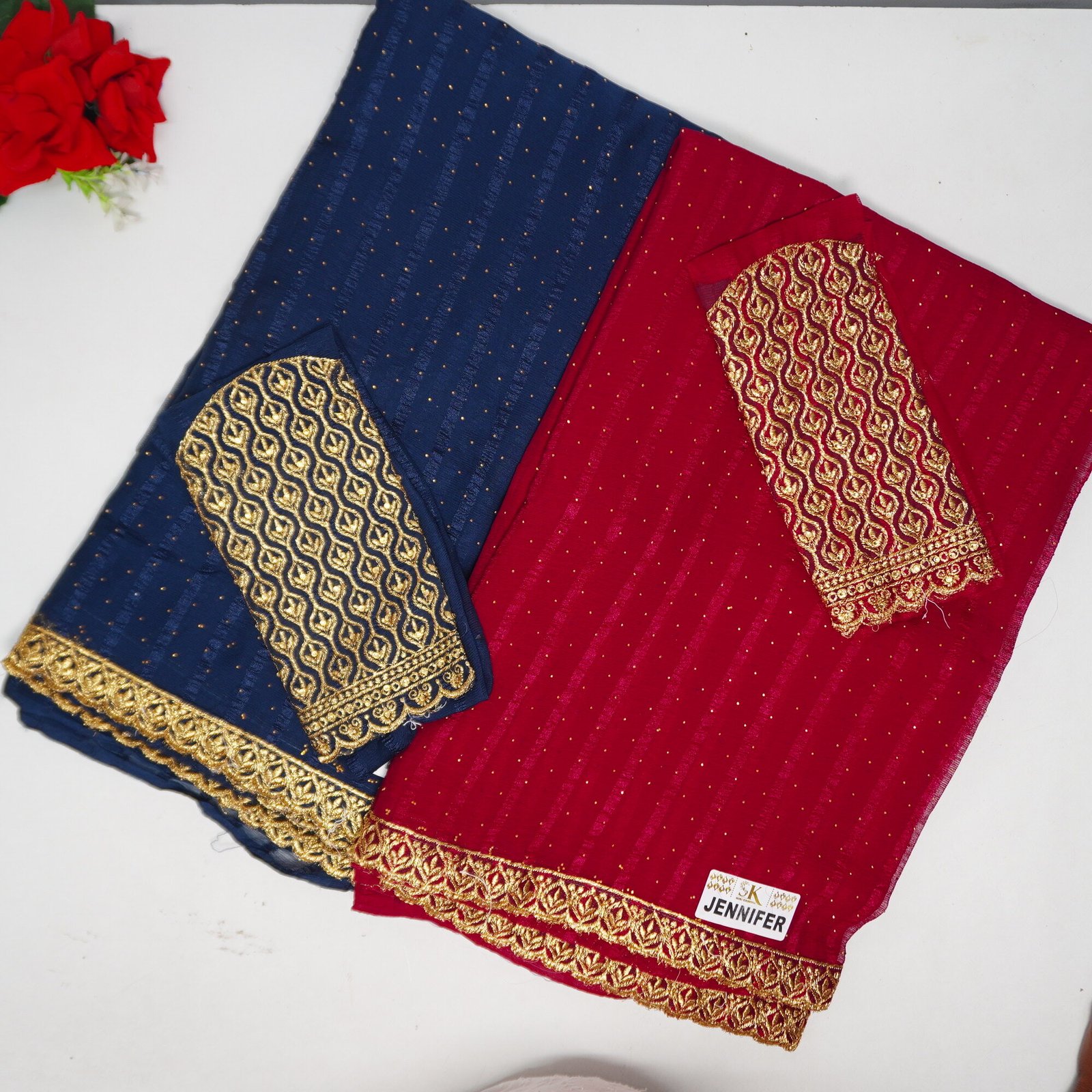 114 (6) Puffy Georgete With Work Blouse-MB114 - Image 1