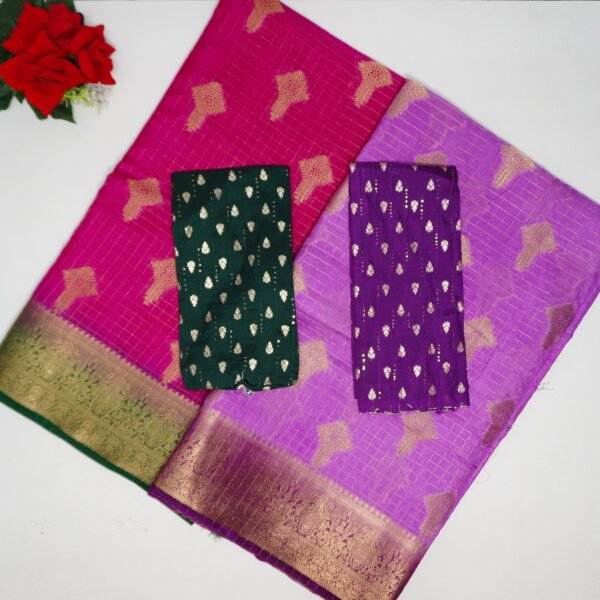 Mysour Silk Mangalagiri Checks With Benarus Blouse -MB128