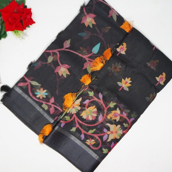 Black special Pure Lenin Embosed Pure Fancy sarees -MB312