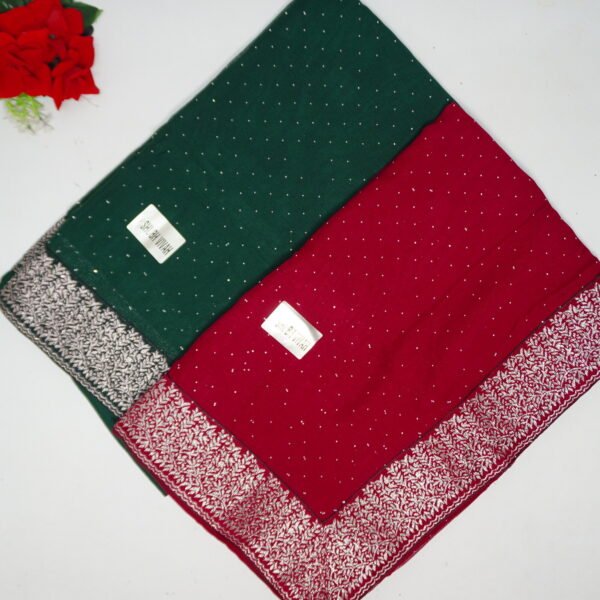 Georgette Silk With Silver Viscose Lace Border SArees -MB320