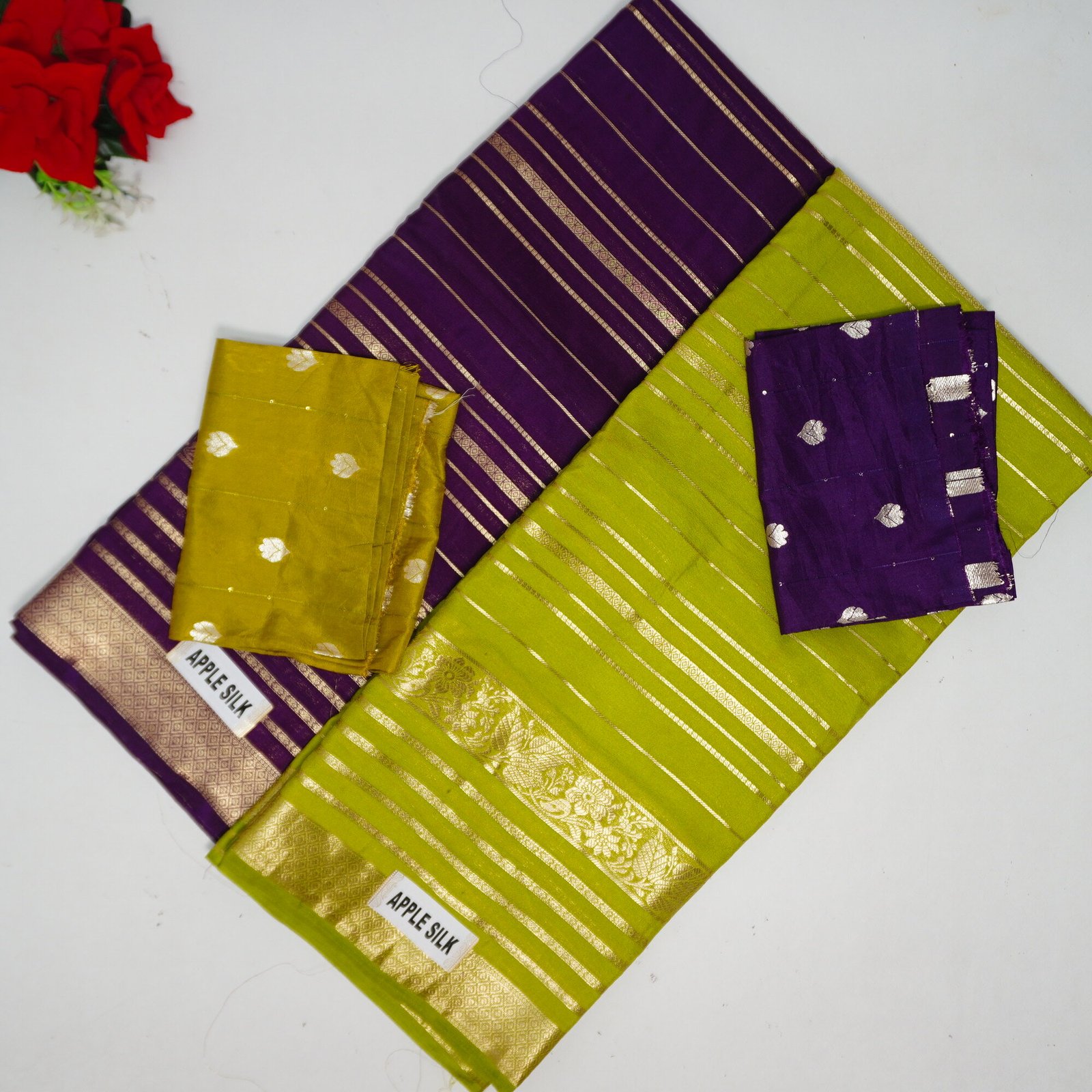 340 (7) Mysore Silk Allover Heavy Zarry Sarees -MB340 - Image 1