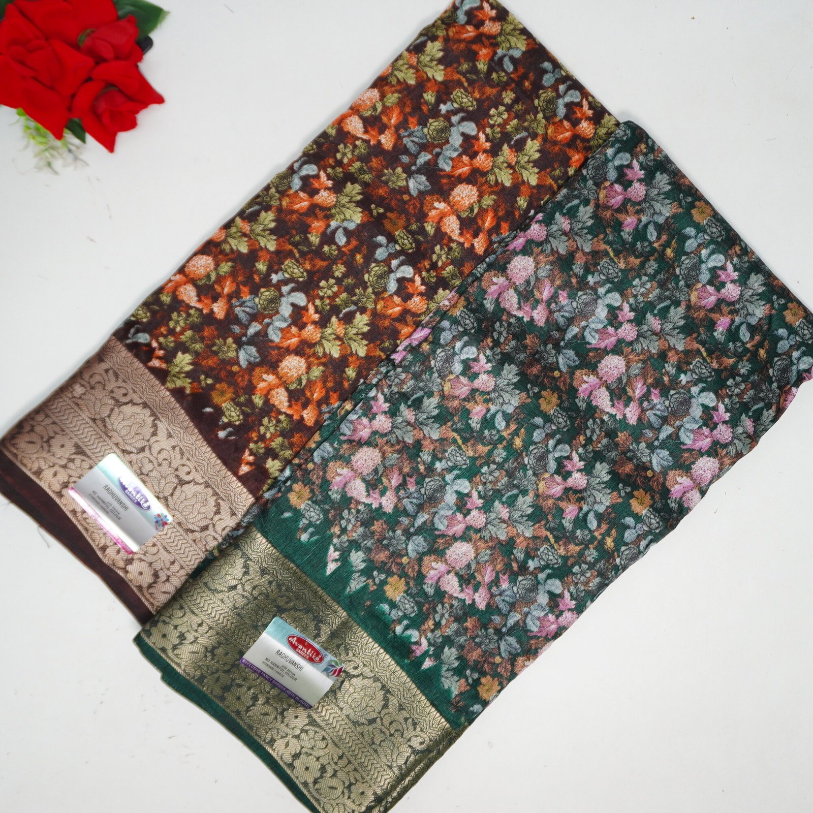 354 (7) Marshmallow With Small Flower Design Sarees-MB354 - Image 1