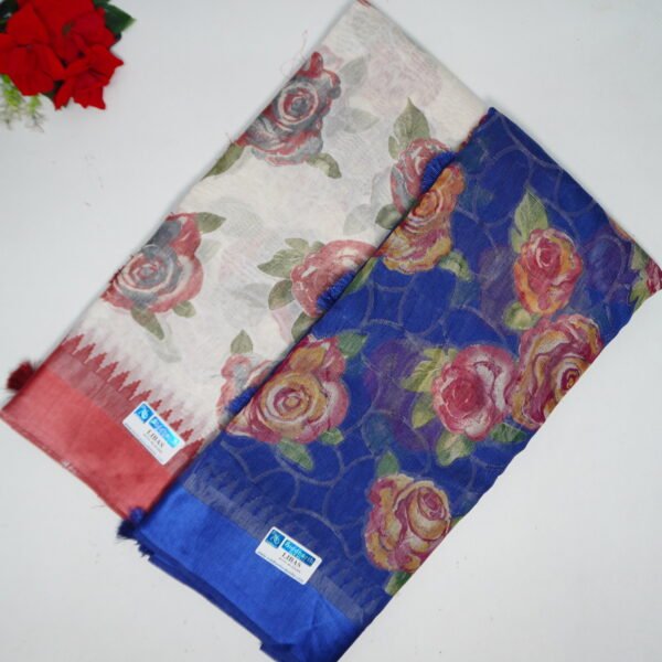 Pure Lenin Embosed Fancy sarees -MB361