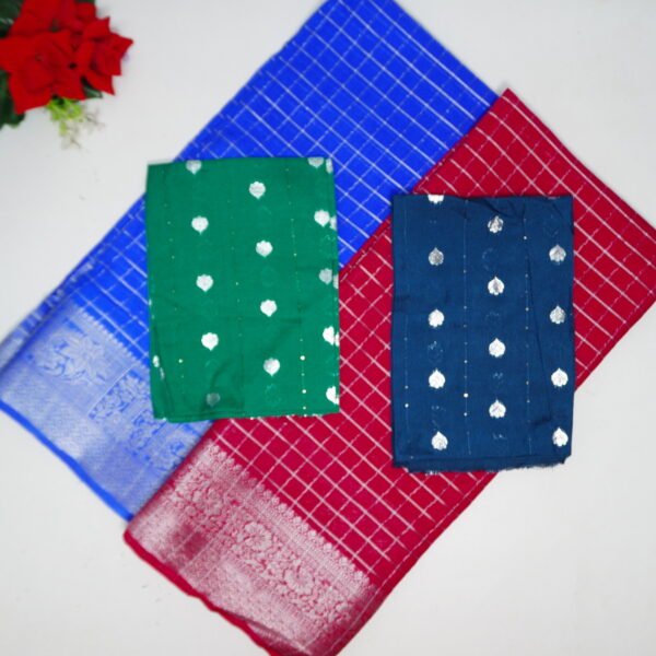 Pineapple Silk In Silver Mangalagiri Checkes Sarees-MB366