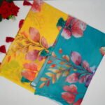 Pure Georgette Digital Lotus Heavy Cut work sarees-MB372