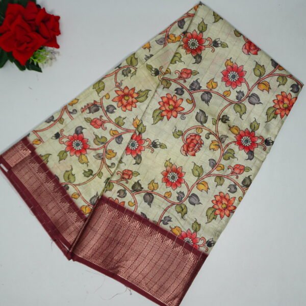 Penkalamkari  Rose Berry Silk Sarees-MB396