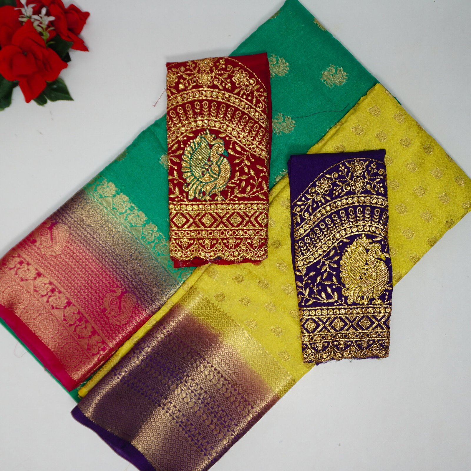 451 (9) Mysour Silk With Gold Butties And work Blouse -MB451 - Image 1