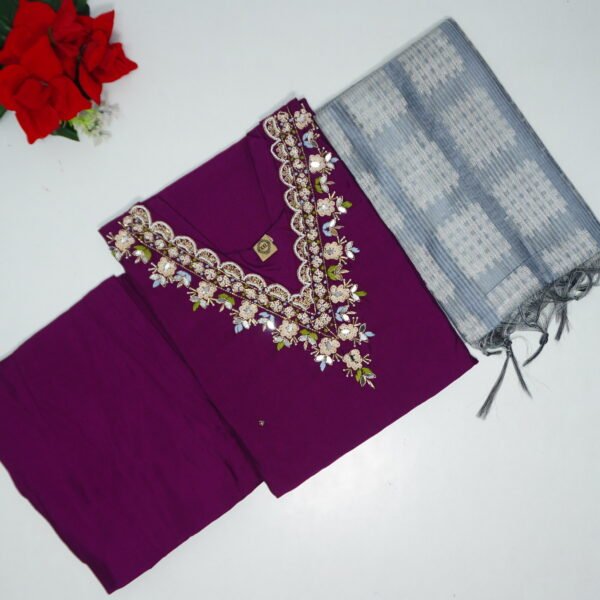 Masleen silk With Lining & Work 3 Piece Seta -MB455