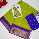Mayura Silk With Peacock Butties-MB464(Parrot Green To Purple) - Image 2