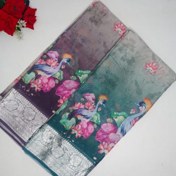 Pure Georgette Digital Silver Pattu Borders -MB498