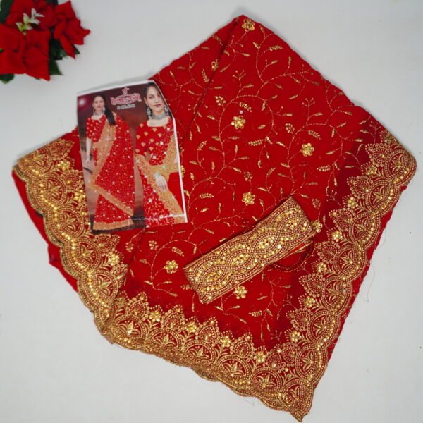 Georgette Heavy Work Sarees(Red Special)-MB543