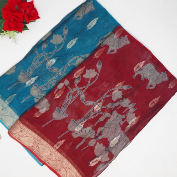 Georgette Butta Kalamkari Silk Sarees-MB579