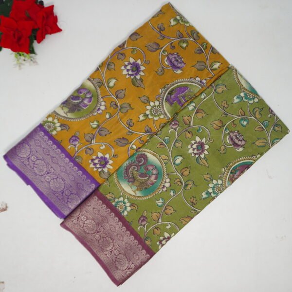 Pen Kalamkari Milky Crape Sarees-MB599
