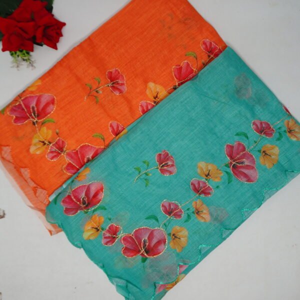Pure Lenin  Work Fancy Sarees-MB614