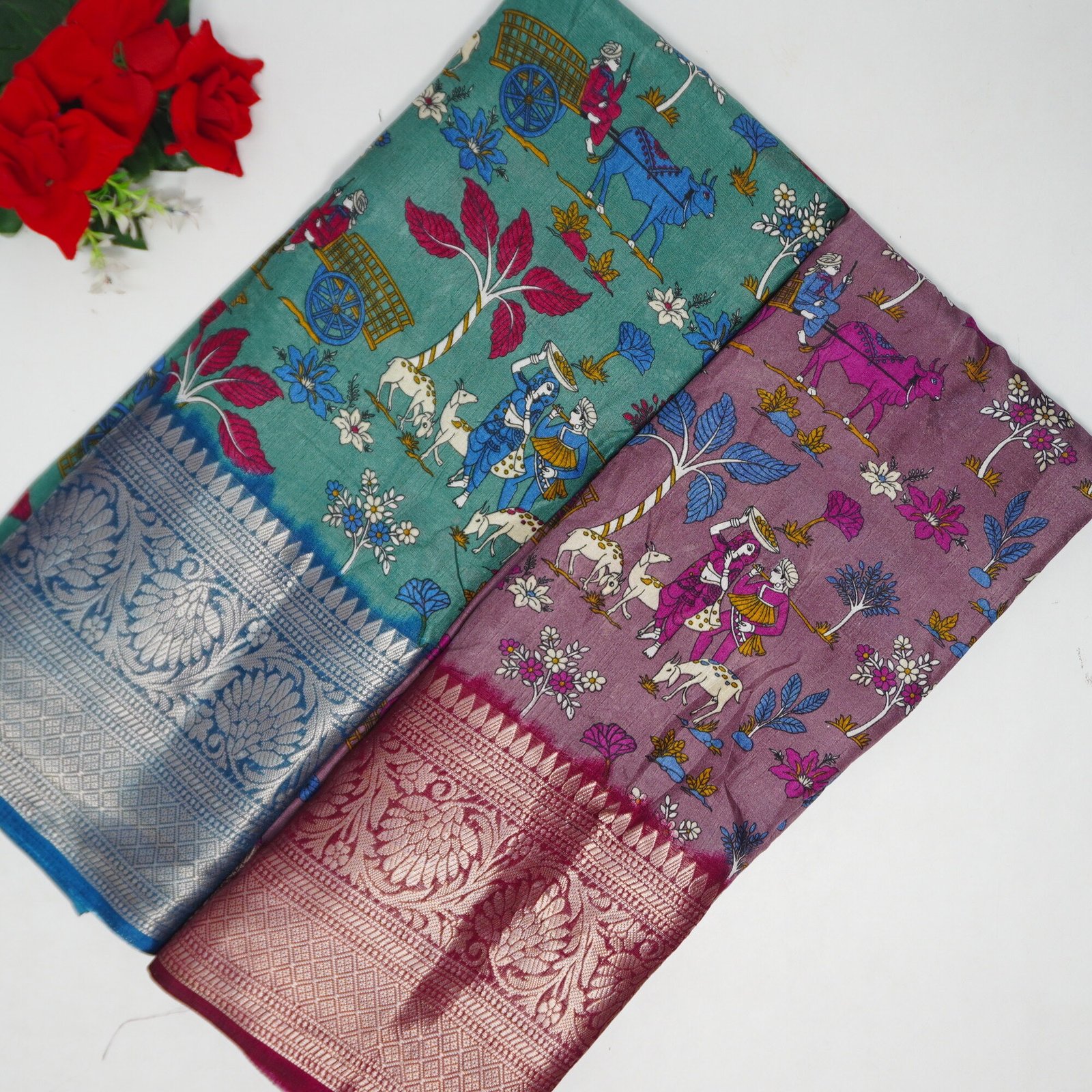 627 (8) Kalanjali Silk Kalamkari Sarees-MB627 - Image 1