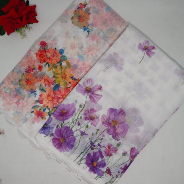 Pure Lenin Cut work White Special Sarees -MB657