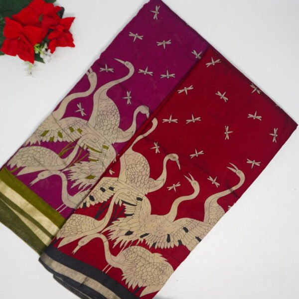 Mul Mul Kalamkari Silk Sarees-MB737