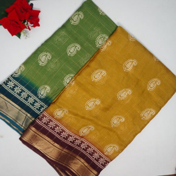 Pure Mango Georgette With  Checks Sarees -MB748(Colour Based On Borders)