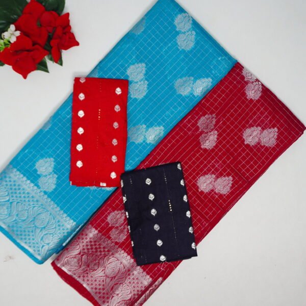 Marshmallow Mangalagiri checks With Silver Zarry Sarees-MB769