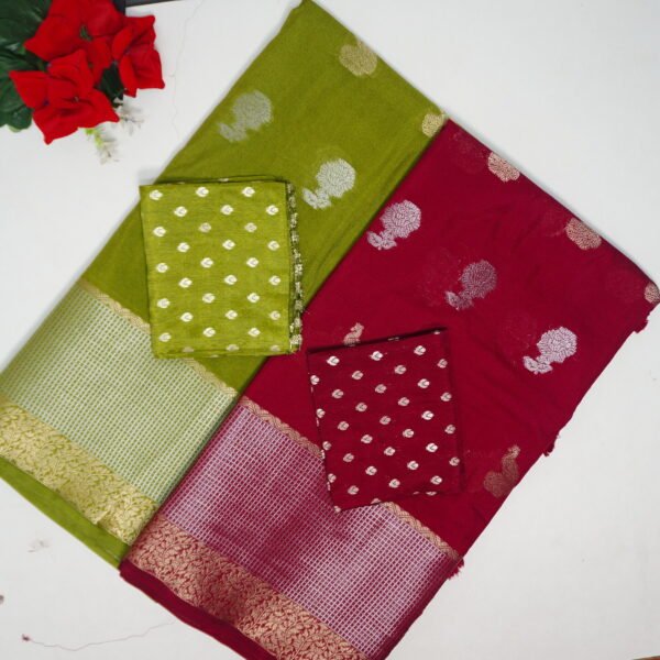 Raw Mango Pure Viscose Buttie & Checks sarees -MB771