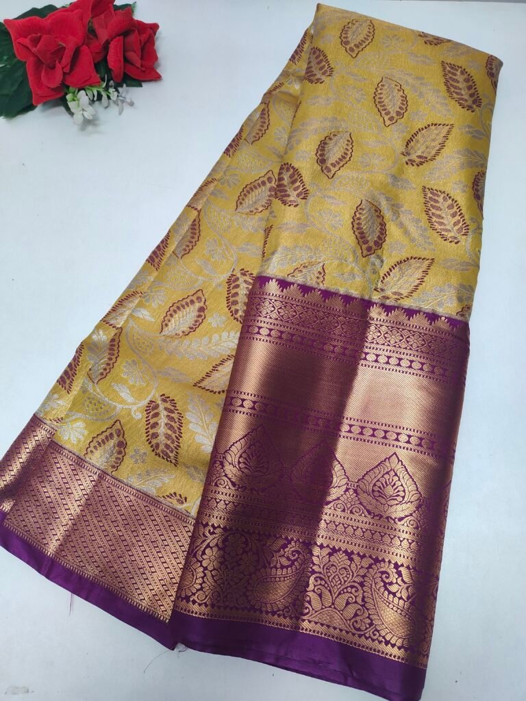 Bridal Light Waight Tissue Kanchi Pattu -P08(Gandam Yellow to Dark Pink)