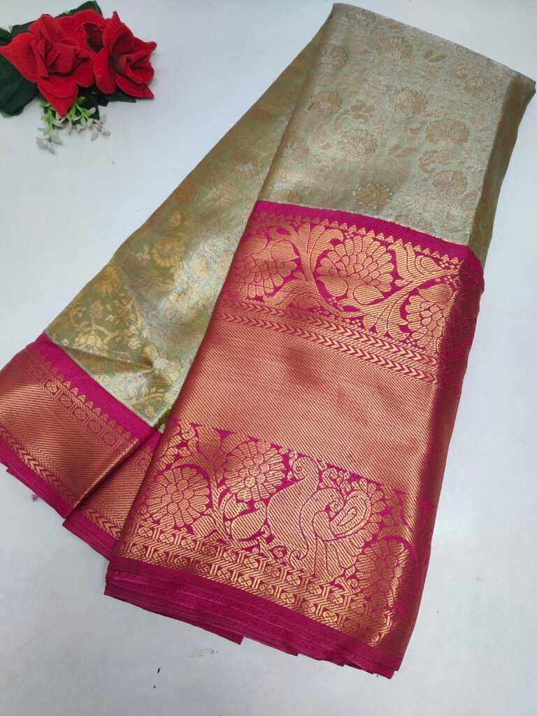 Bridal Light Waight Tissue Kanchi Pattu -P12(Pista To Rani Rani Pink)