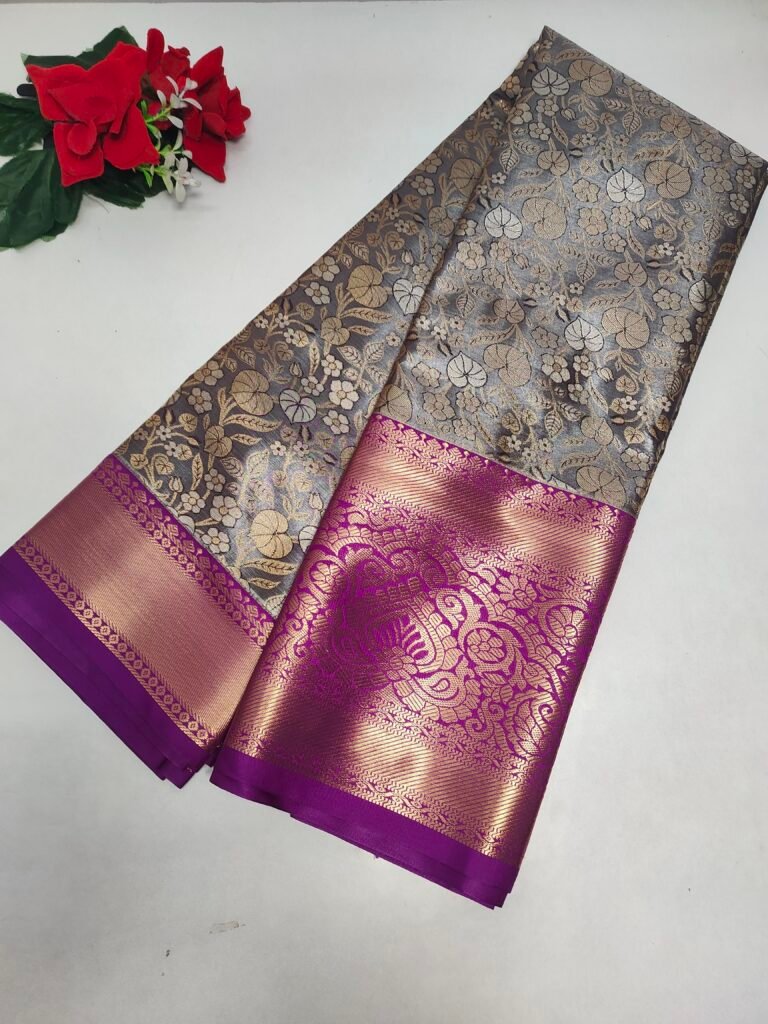 Bridal Light Weight Tissue Kanchi Pattu -P17(Brown To Megentha)