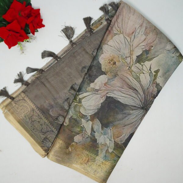 Pure Lenin Tissue Digital Sarees-MB794