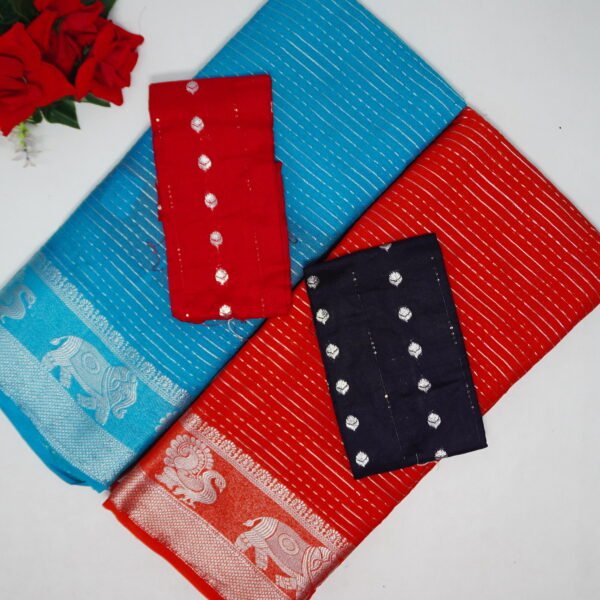 Silver Zarry Pattu With Gap Border Sarees-MB806