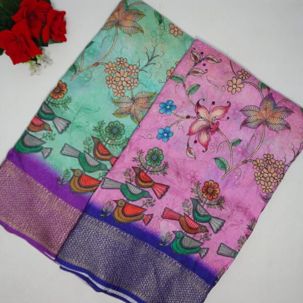 Kalamkari Digital Crushed Sarees-MB808