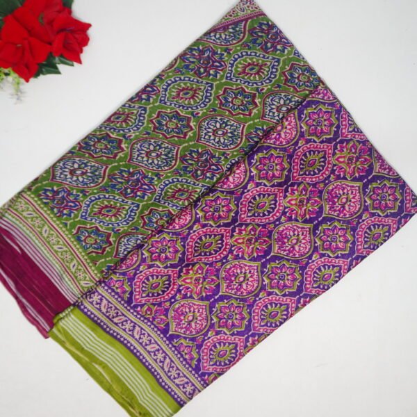 Ajrakh Silk With pochampalli Sarees-MB842